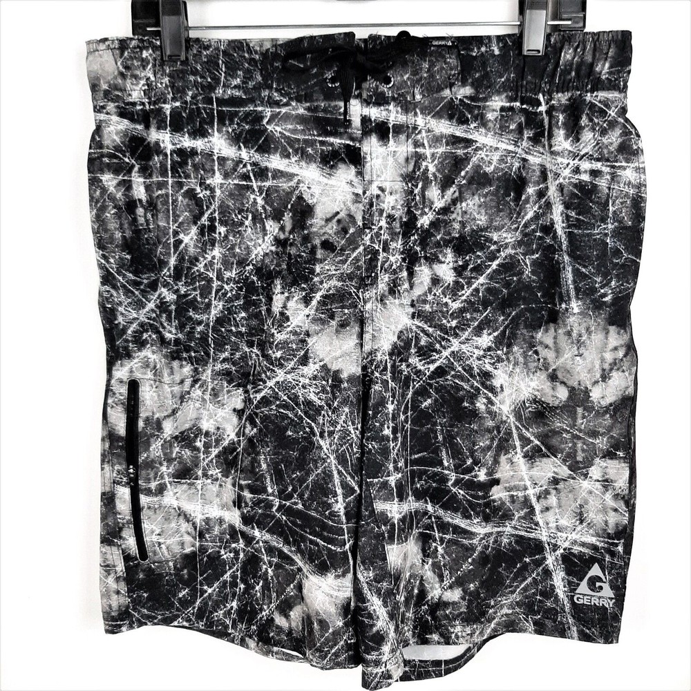 Gerry Style YG8830 Black & White Streaked Board Shorts Swim Trunks Mens Medium